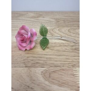 Handmade Glass Gallery 7"x 2.5" Glitter Pink Rose Stem Collectible Sculpture #51